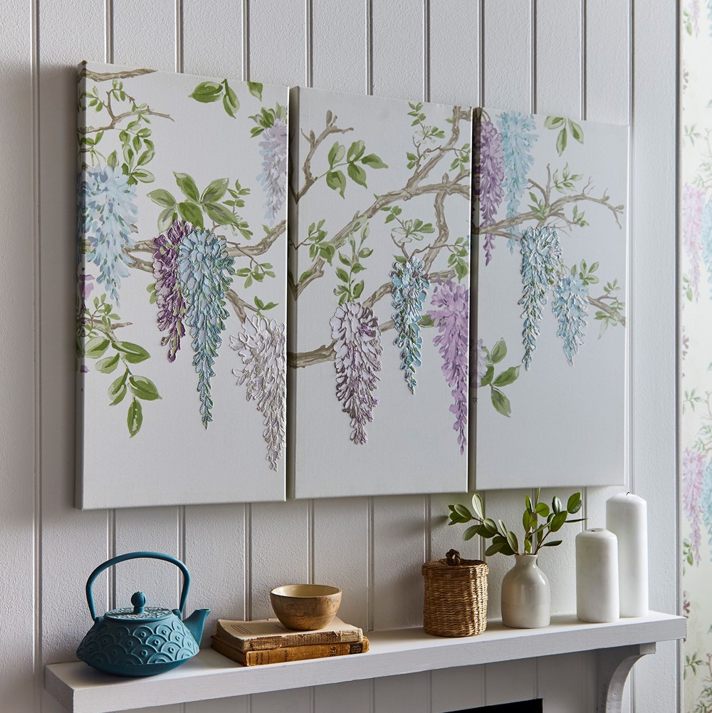 Wisteria Garden Set of 3 Canvases 115035 by Laura Ashley in Pale Iris Purple